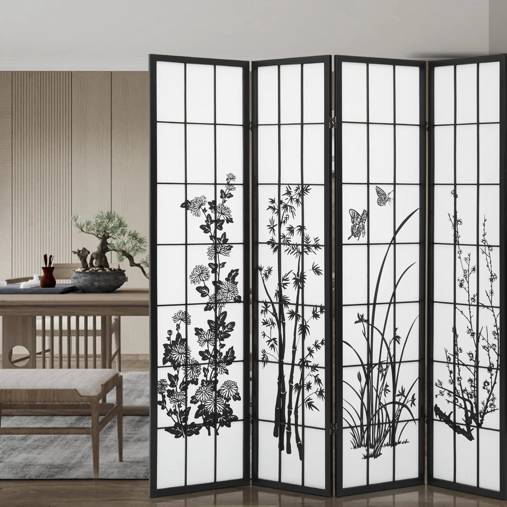 4 Panel Wood Foldable Room Divider D4187