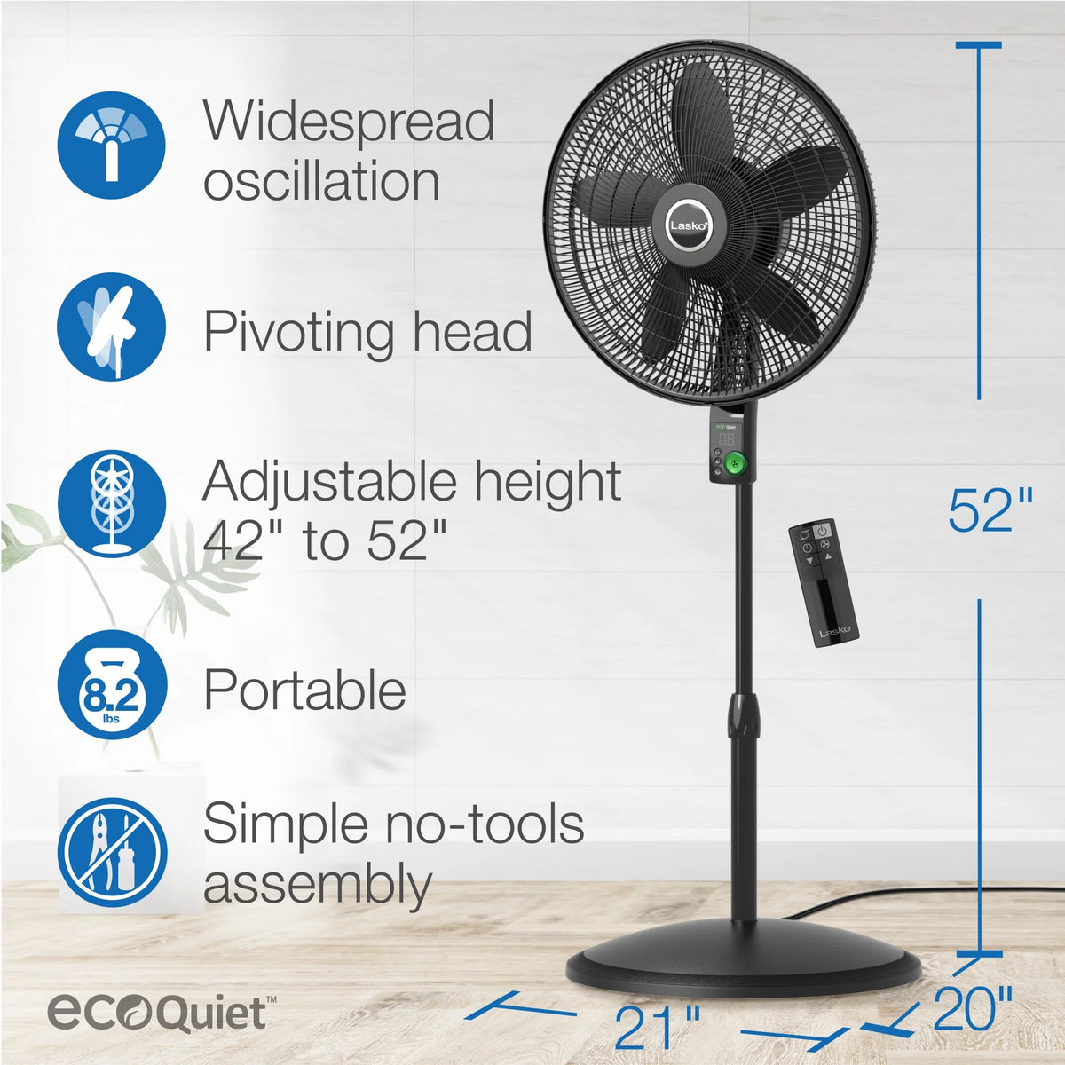 18" DC Motor Pedestal Fan with Remote, Black F455537