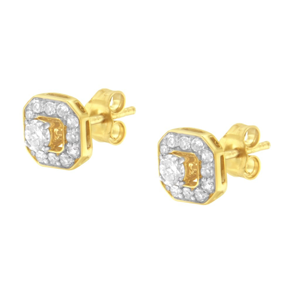 10K Yellow Gold Plated Sterling Silver 1/2ct TDW Diamond Square Stud Earrings R78348