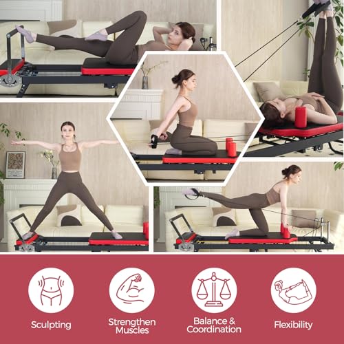 Foldable Pilates Reformer with Resistance Springs and Cords S675394
