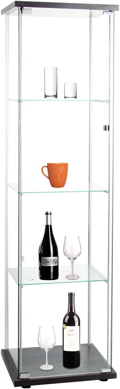 Black Glass Display Cabinet with Glass Doors 4 Shelves G764