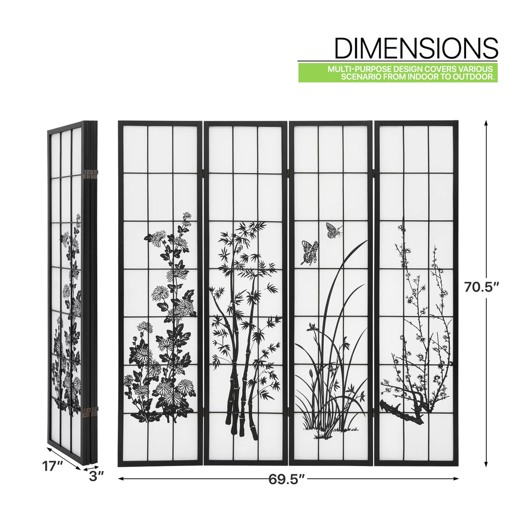 4 Panel Wood Foldable Room Divider D4187