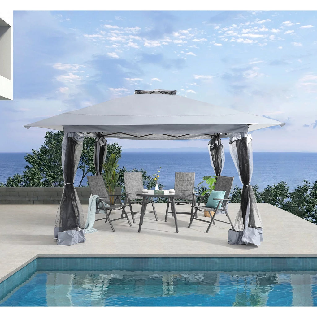 13'x13' Pop Up Gazebo with Netting Walls and Vented Roof Canopy, Beige J915