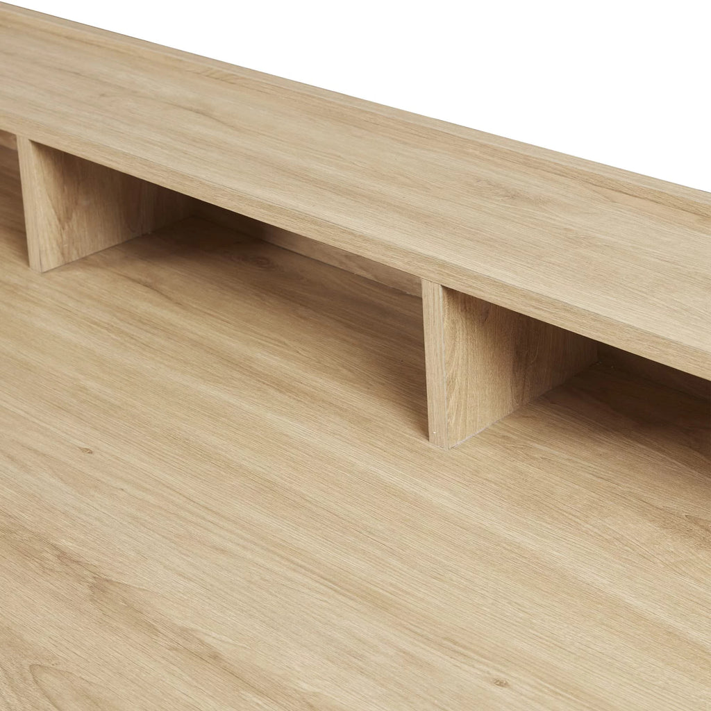 Modern Writing Desk with 3 Built-in Cubbies Storage and Metal Leg in Natural White S60678