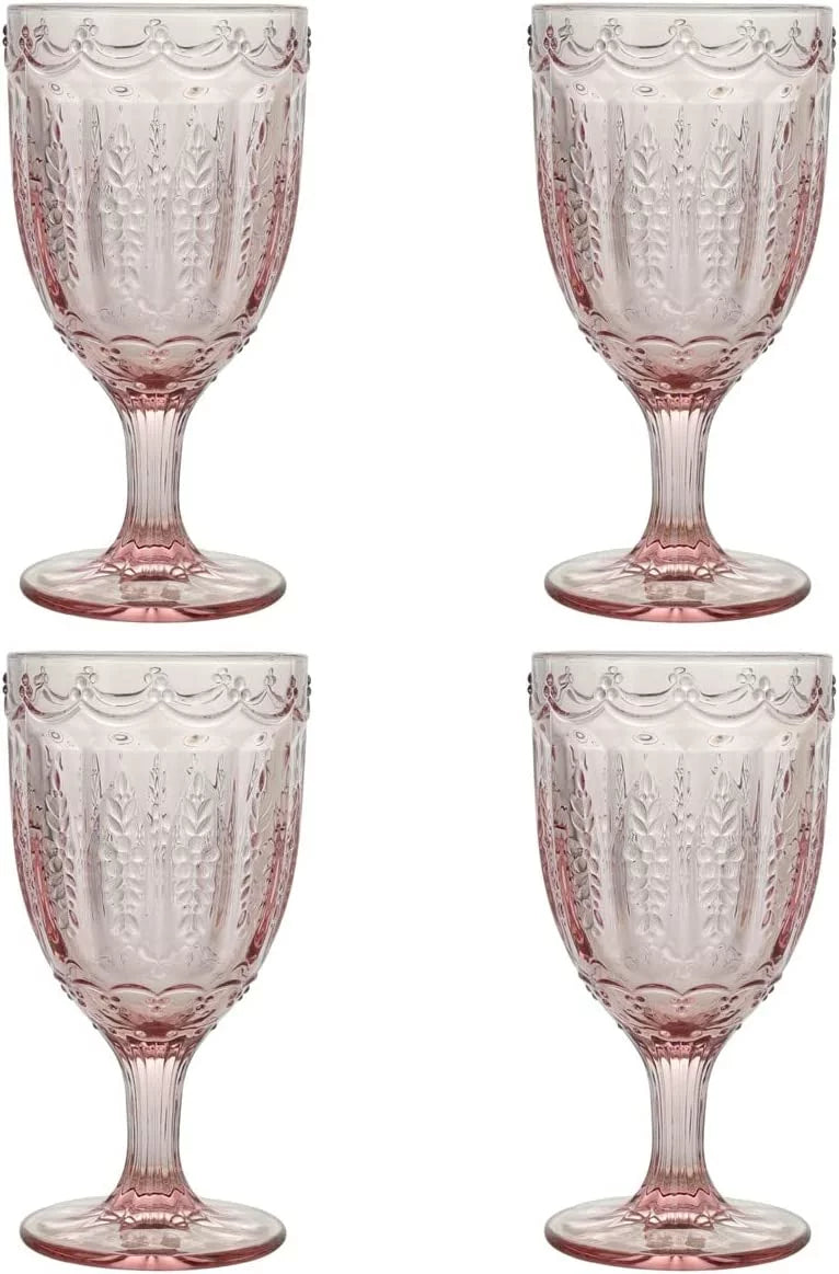 Set of 4 Pink Colored Glass Wine Goblets V5191