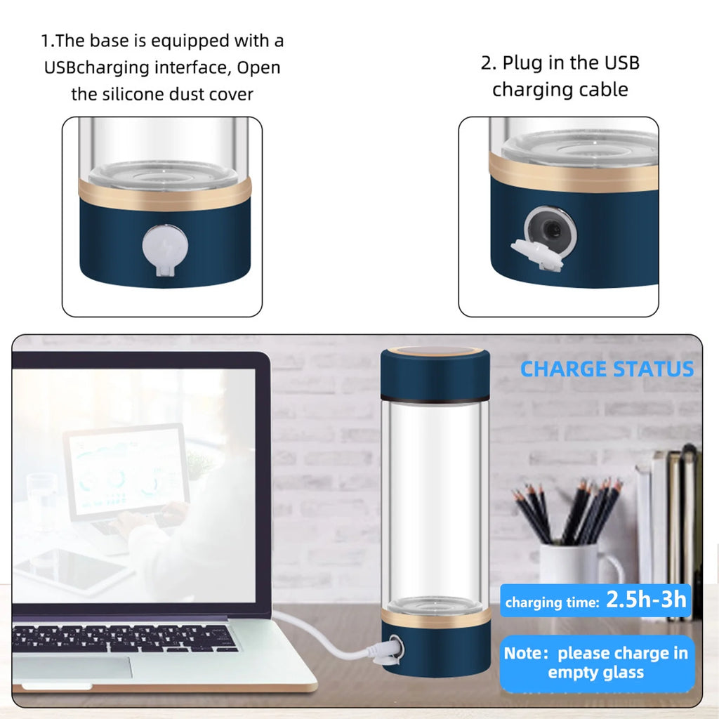 420ml Rechargeable Hydrogen Water Bottle Glass Cup N250435