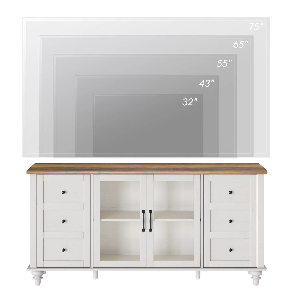 4-Door Glass and Wood TV Stand with 4 Storage Cabinets R768