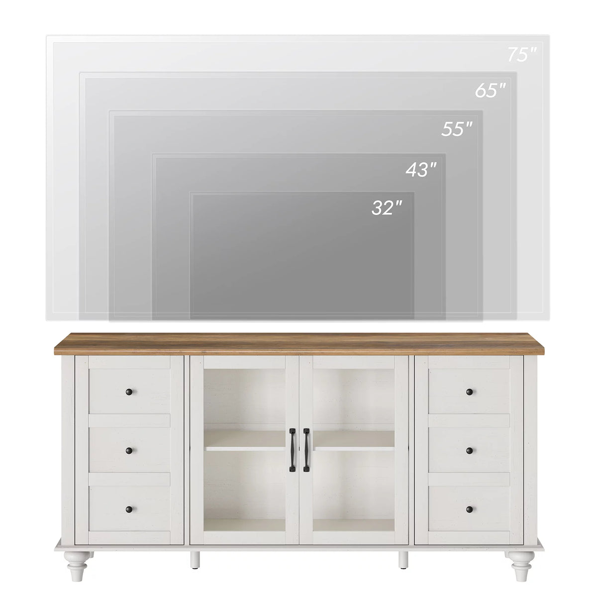 4-Door Glass and Wood TV Stand with 4 Storage Cabinets R768