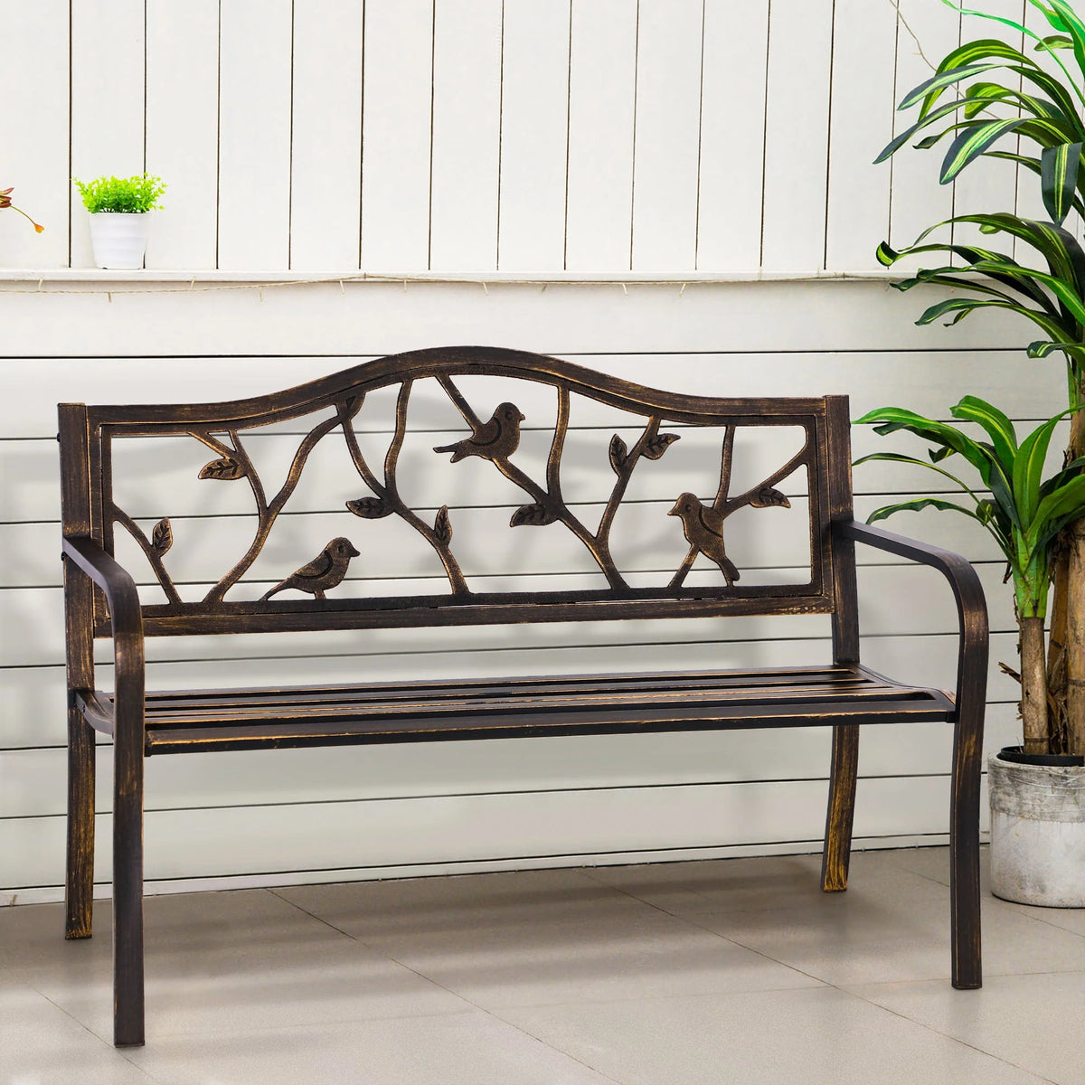 Red Metal Patio Garden Bench O2920