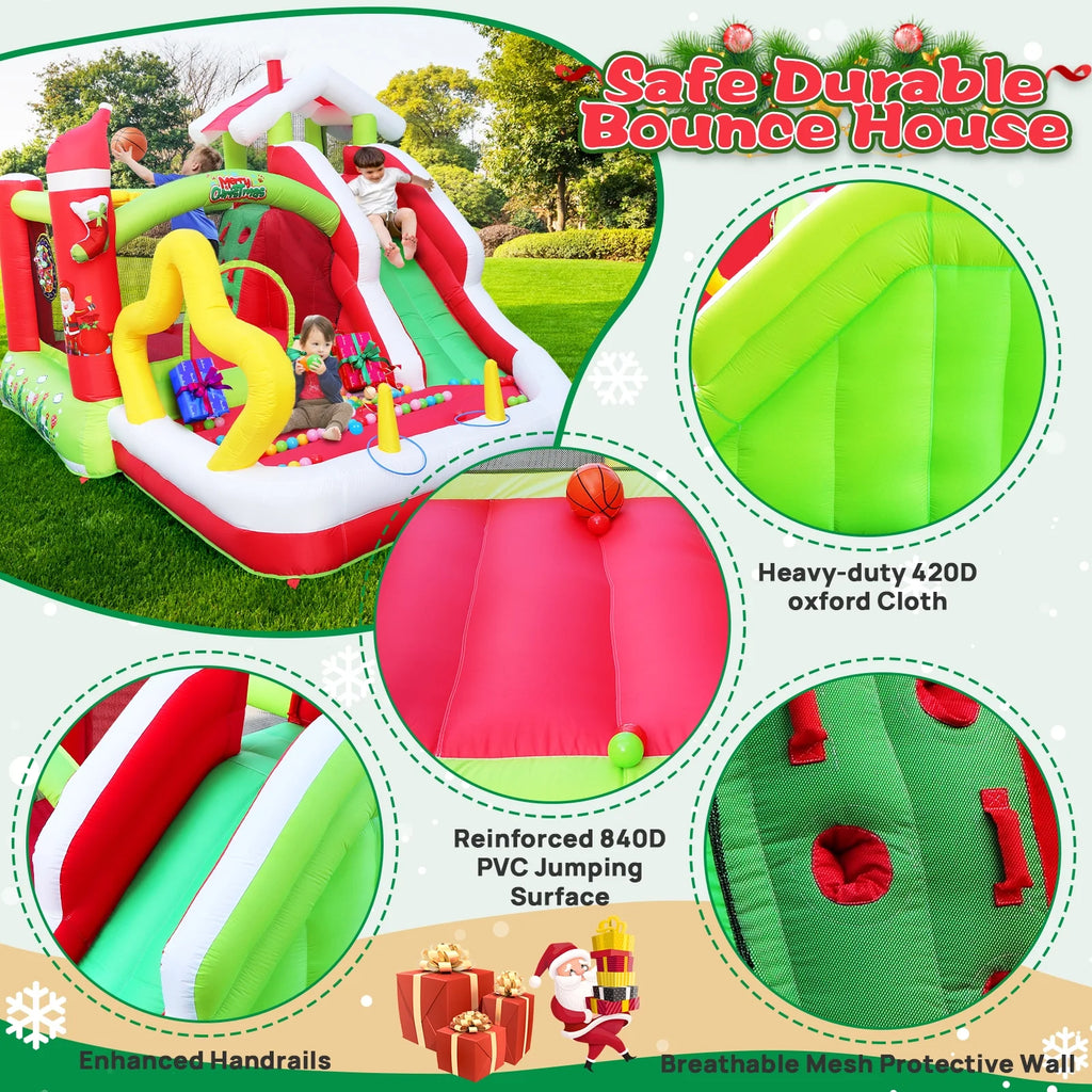 Christmas Jump 'n Slide Inflatable Bouncer with Blower, 130x108x92 inch R541