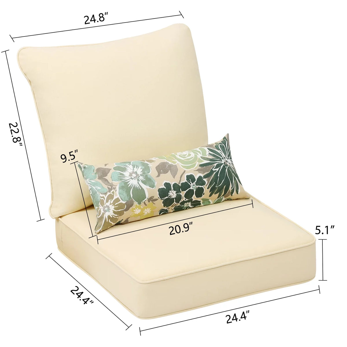 24'' x 24'' Outdoor Deep Seat Chair Cushion Set, Olefin Fabric (Set of 2 Seats, 2 Backs, 2 Pillows) T4379