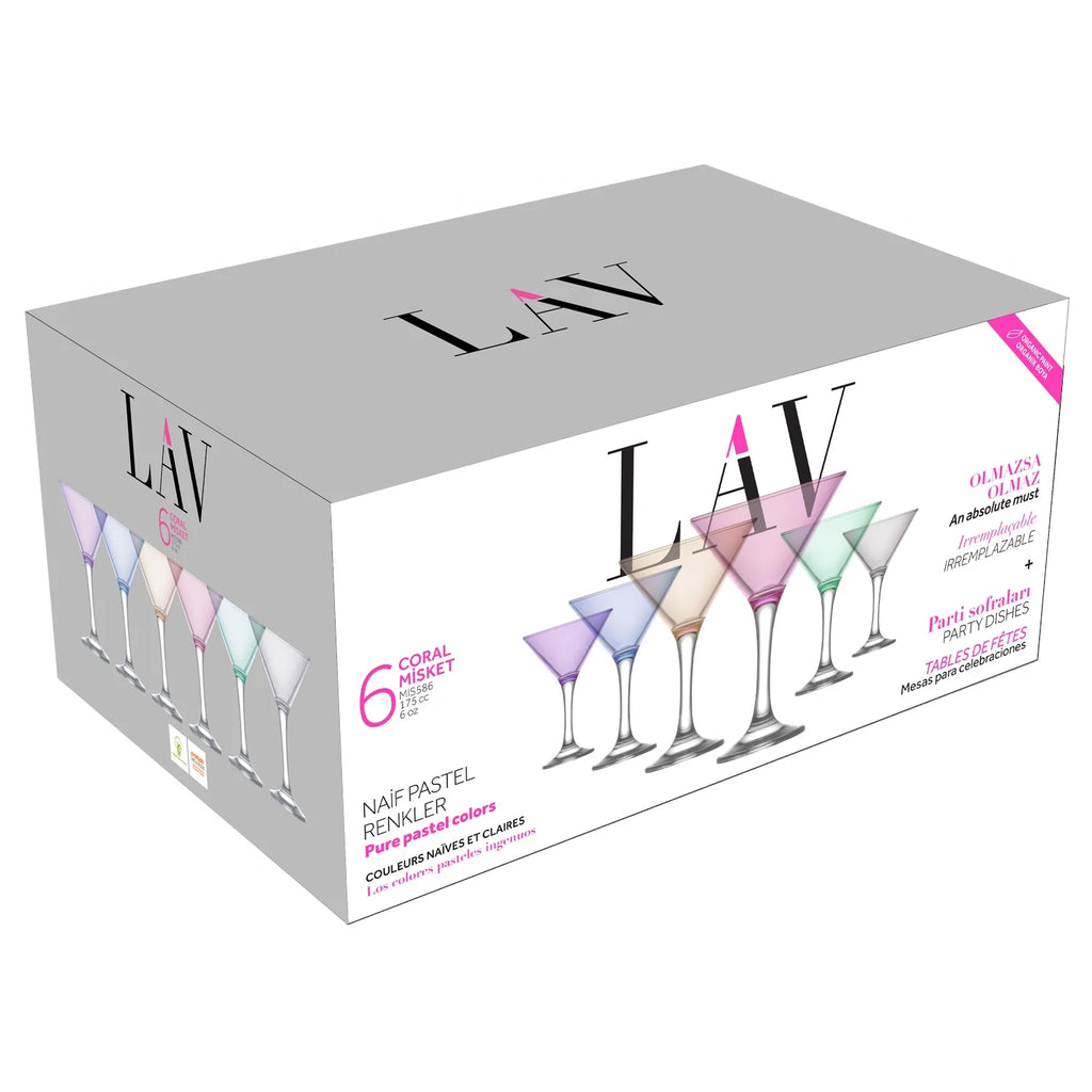 6 oz Multi Colored Martini Glasses Set of 6 O95570
