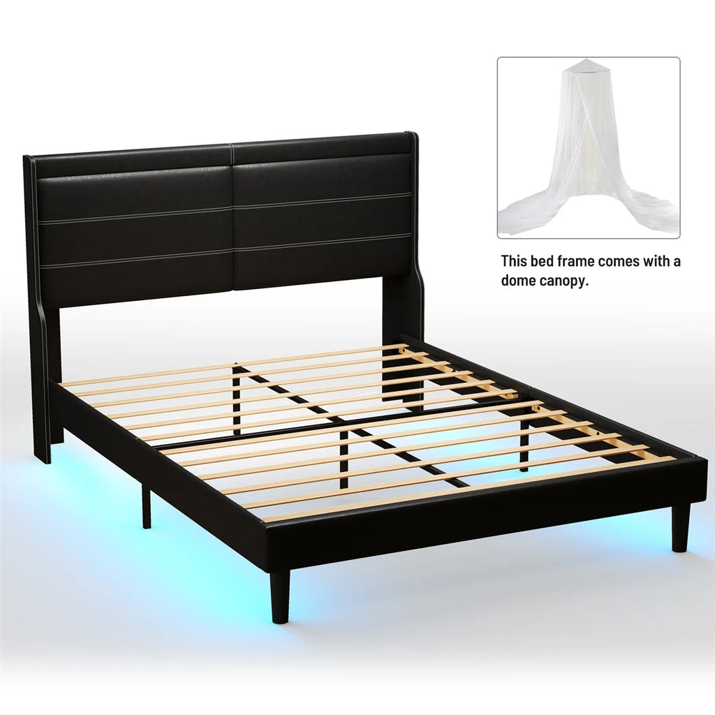 Queen Size Upholstered Bed with Lights Y7978