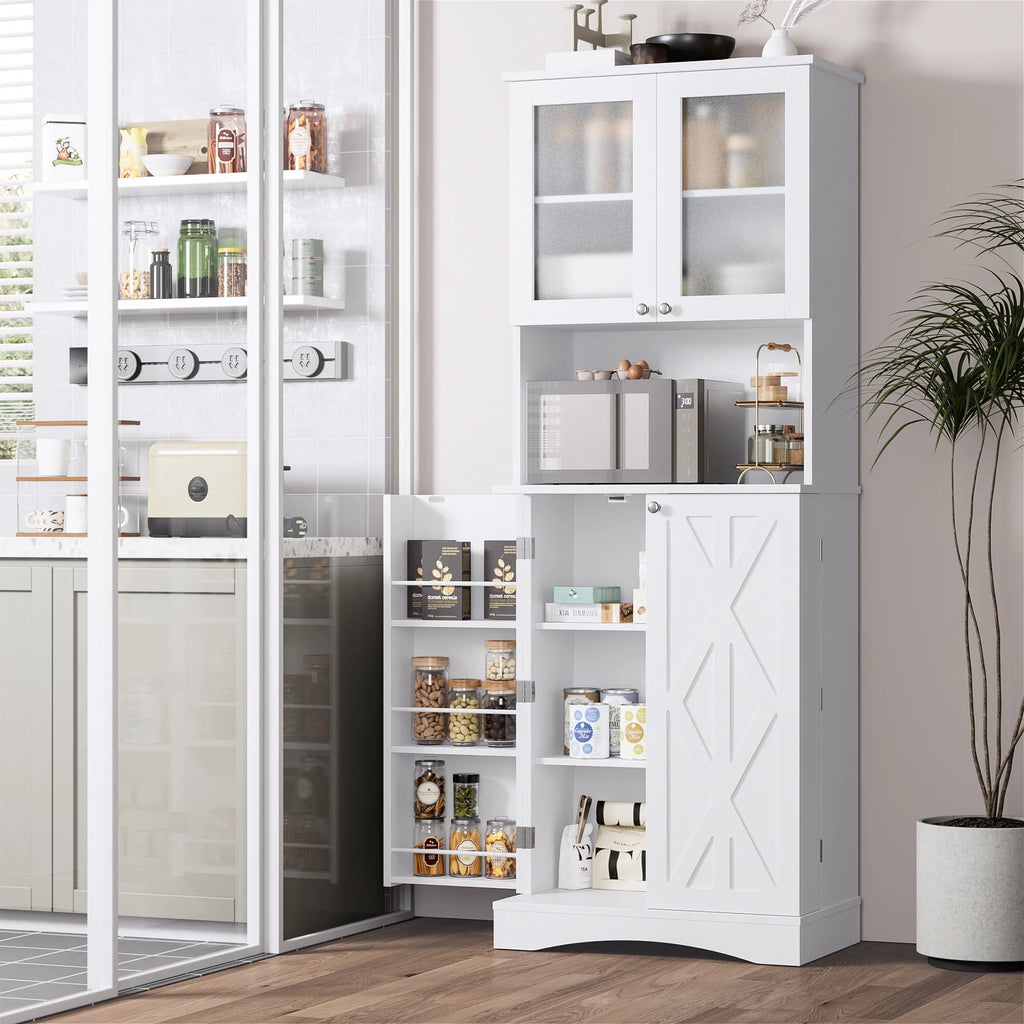 63'' White 4 Door Kitchen Storage Cabinet with Adjustable Shelves P298575