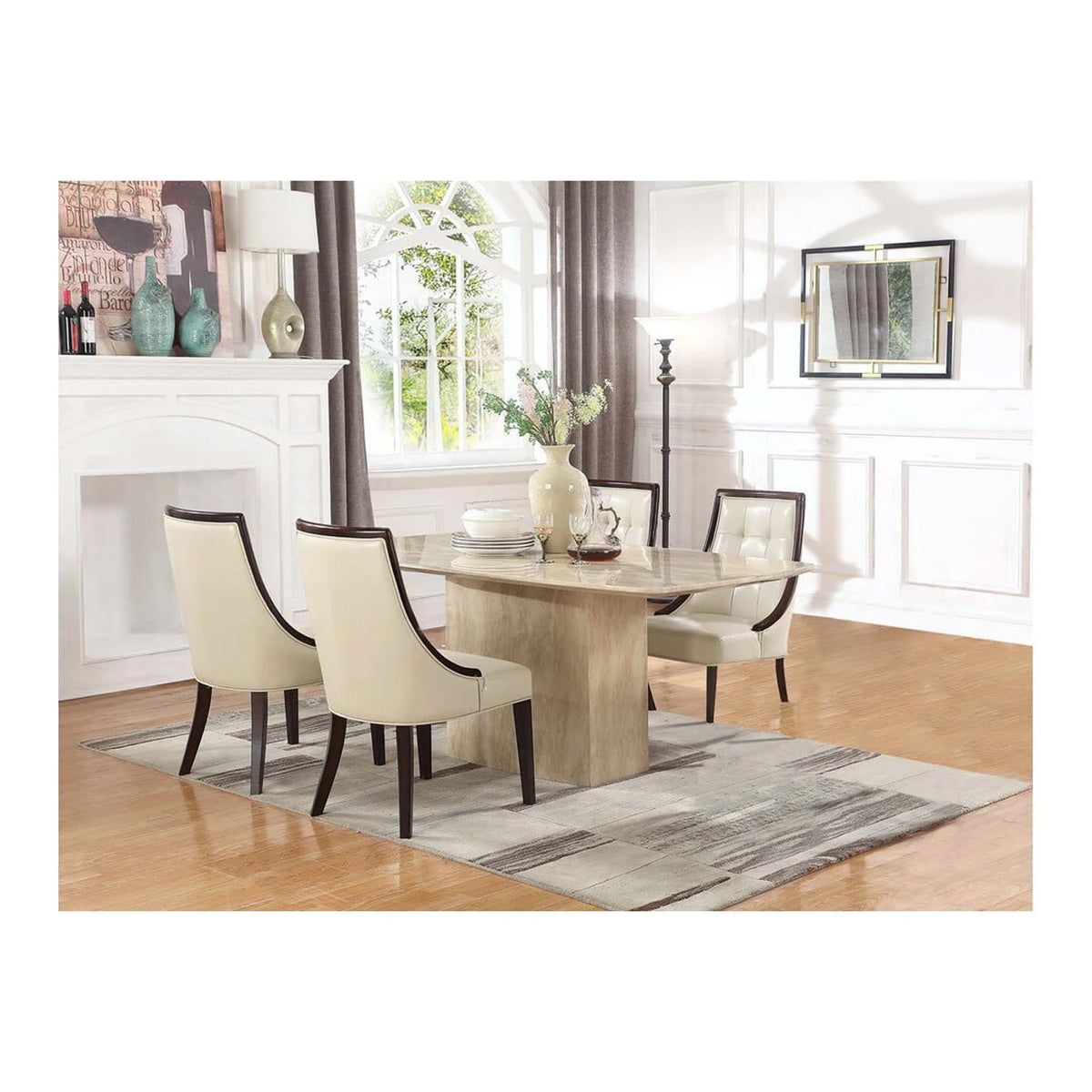 Ivory Espresso Faux Leather Dining Side Chairs Set of 2 G54549