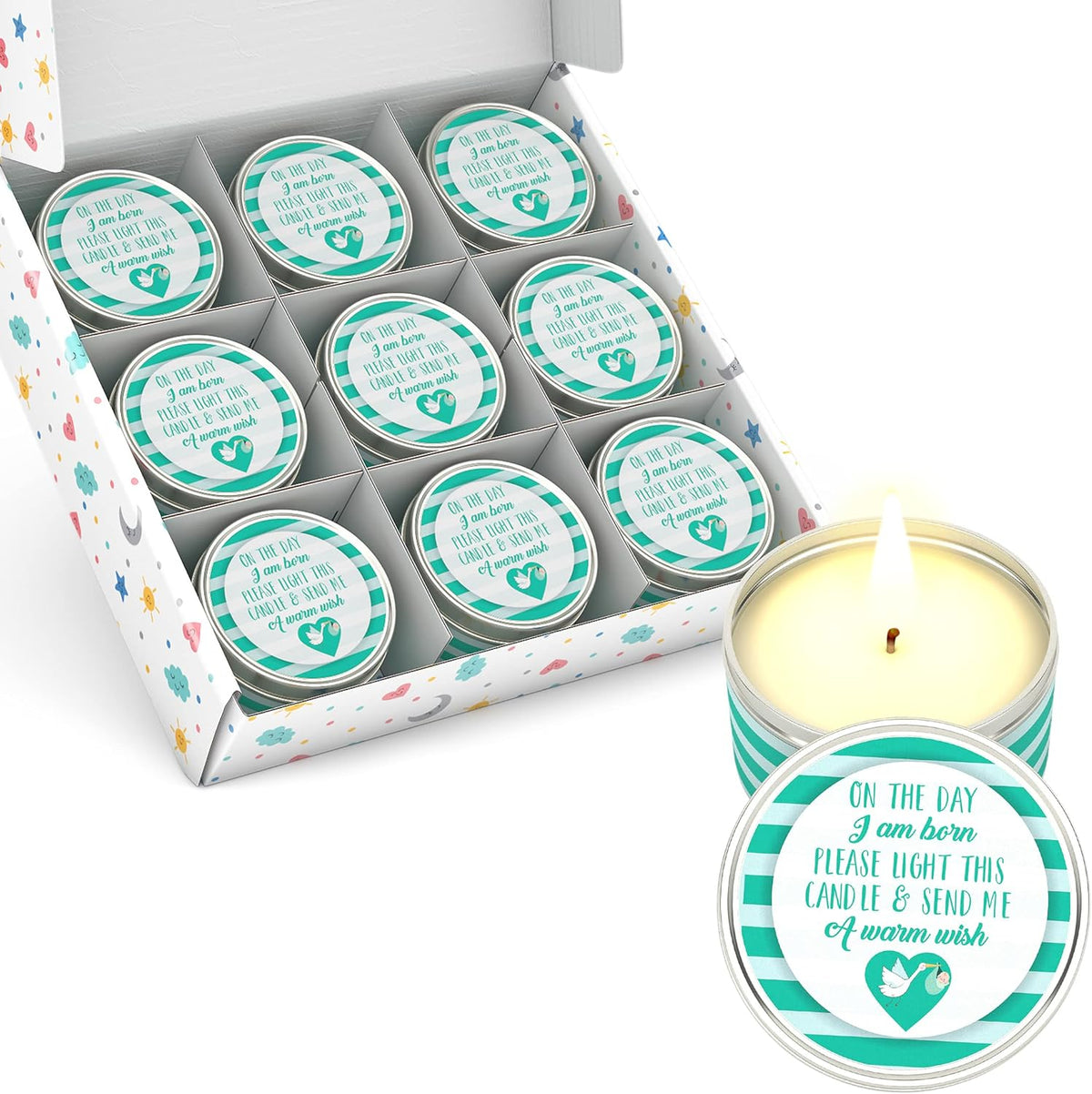 9 Pack Blue Baby Shower Candles W136710