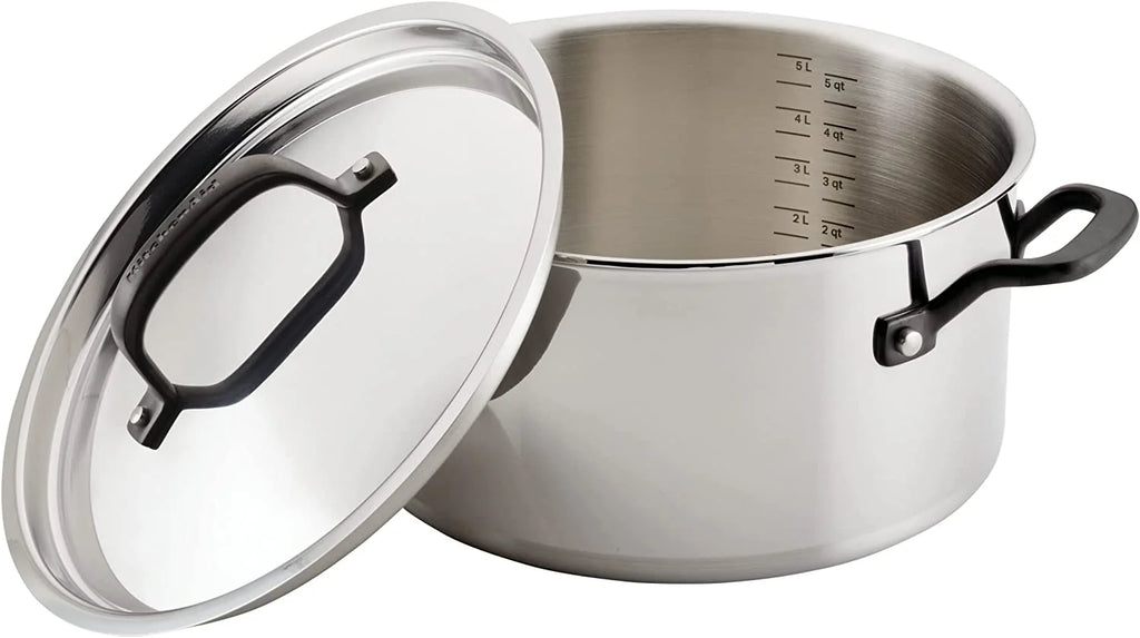 5-Ply Clad Polished Stainless Steel Stock Pot with Lid, 6 Quart E395359