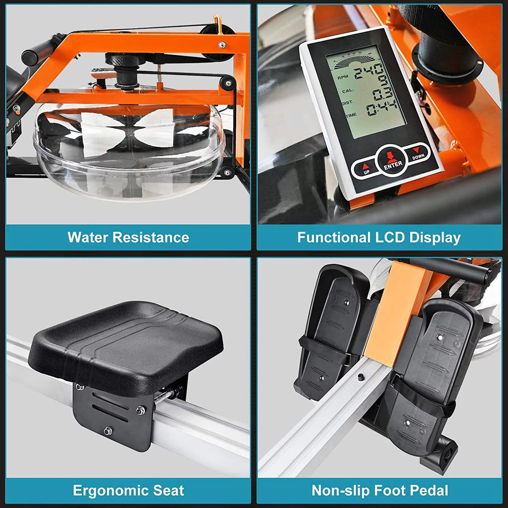 Adjustable Water Rowing Machine with LCD Monitor W381