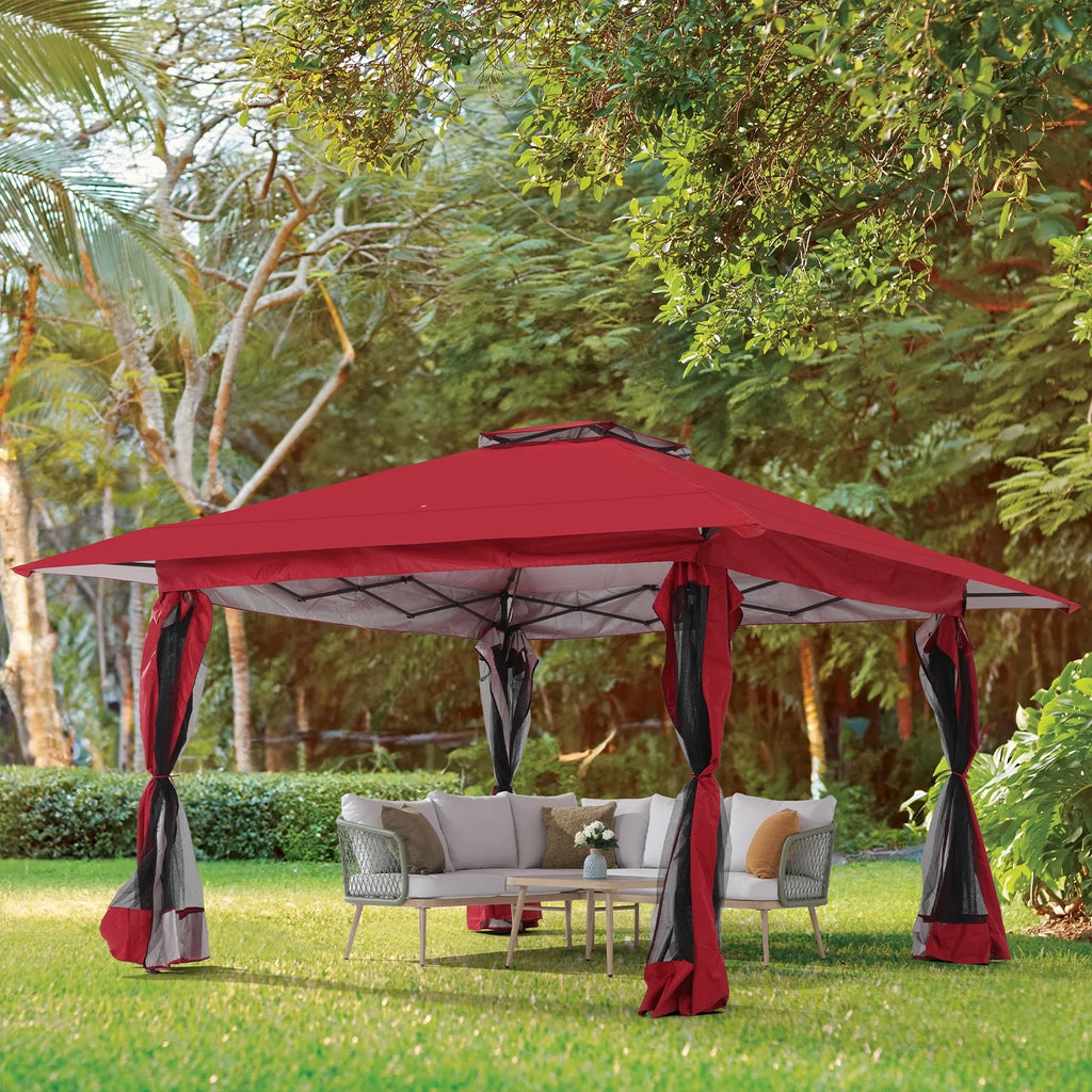 13'x13' Pop Up Gazebo with Netting Walls and Vented Roof Canopy, Beige J915