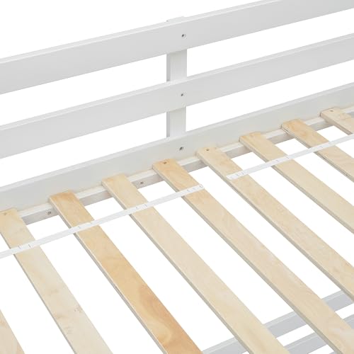 White Twin Over Full Bunk Bed with Slide and Storage Staircase D83386