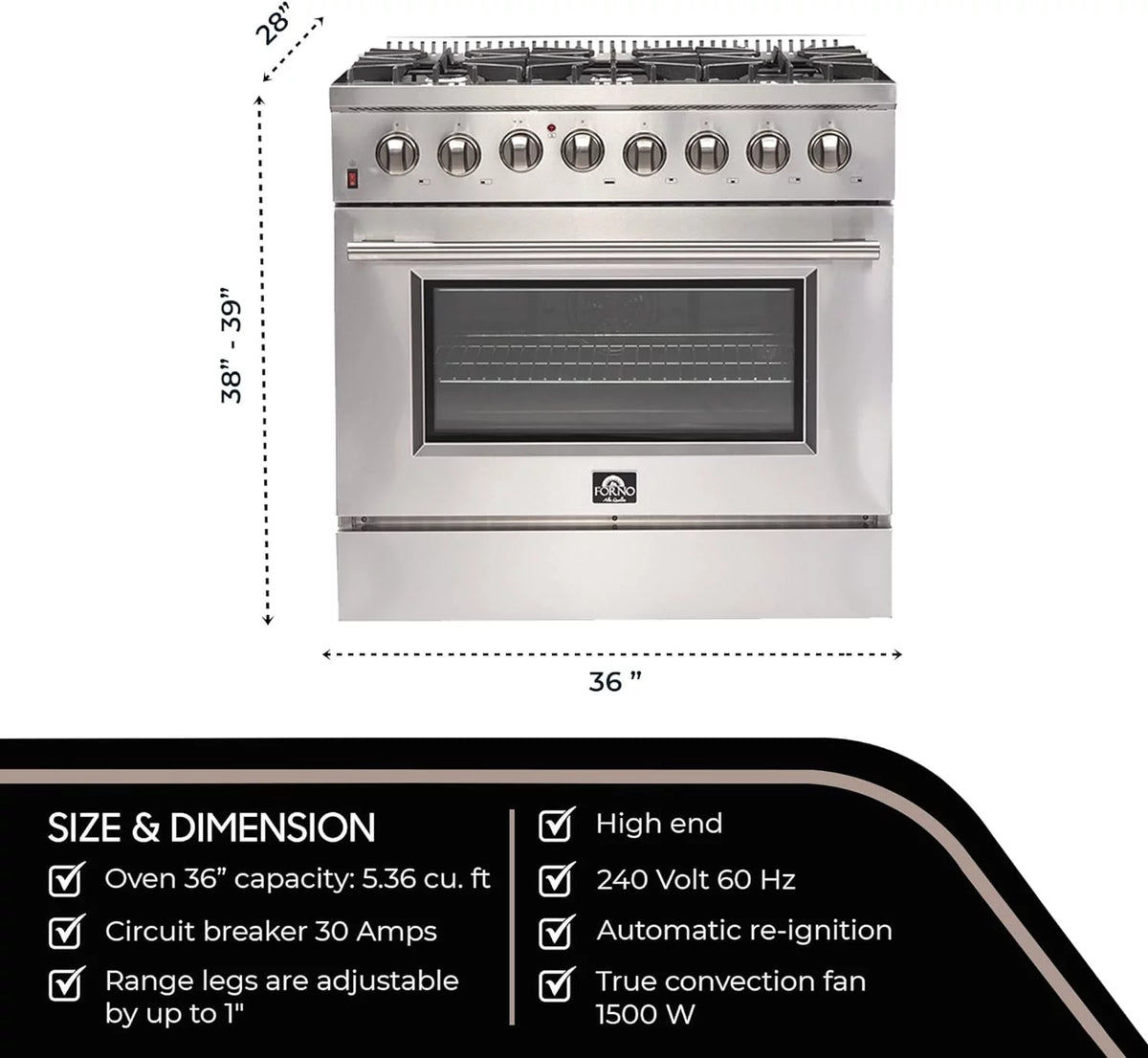 Gold 36" Freestanding Dual Fuel Range U129