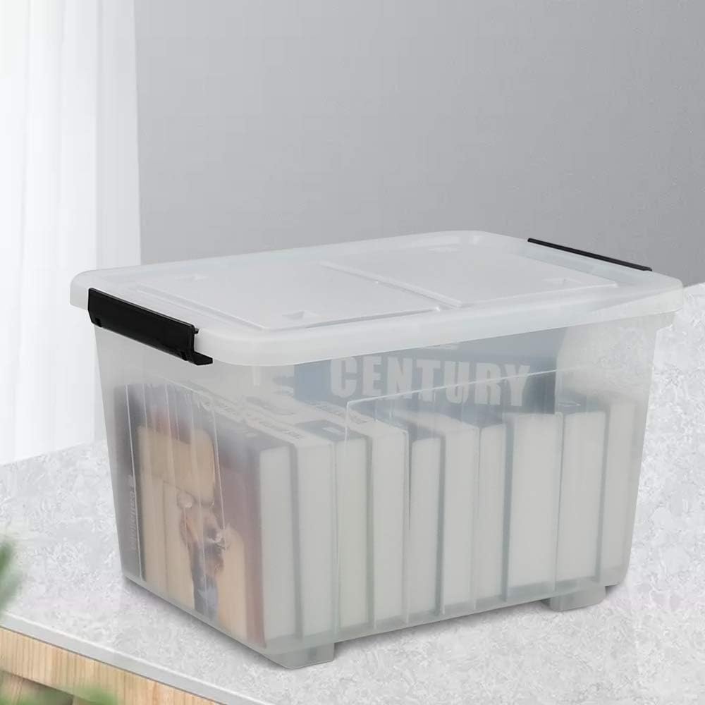 30 L Clear Plastic Storage Box with Wheels, 4-Pack P23981