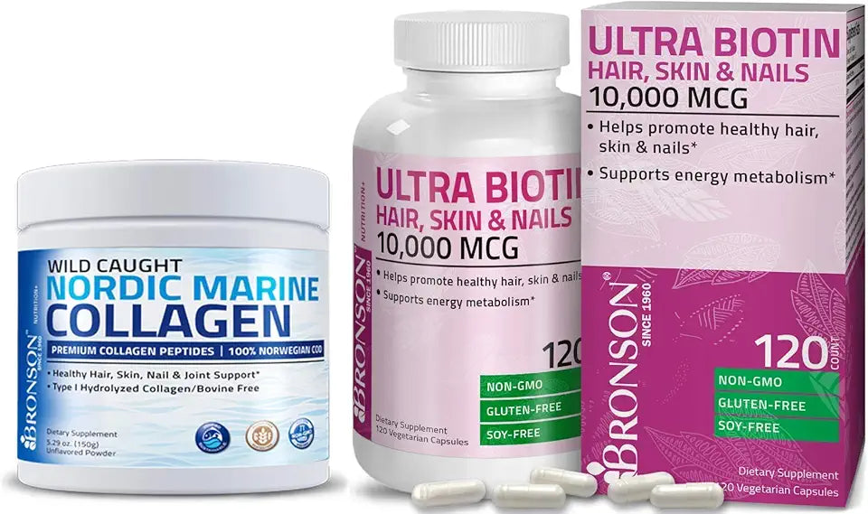 Marine Collagen Peptides Hydrolyzed Protein Powder + Biotin 10,000 Mcg Supplement A928419