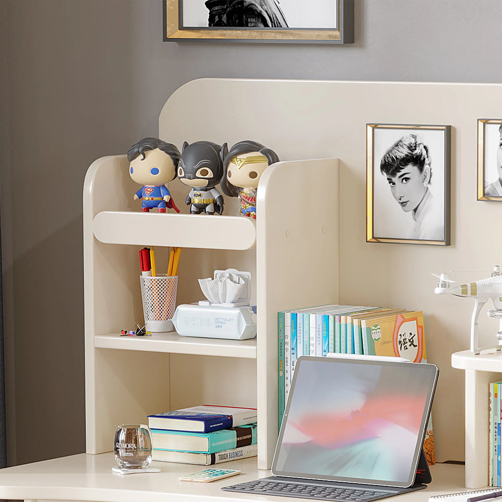White Wooden Kids Desk with Bookshelf and Two Drawers U191264