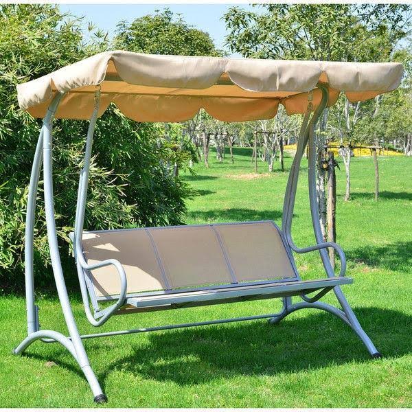 Sand Color 3 Person Outdoor Canopy Swing S1374