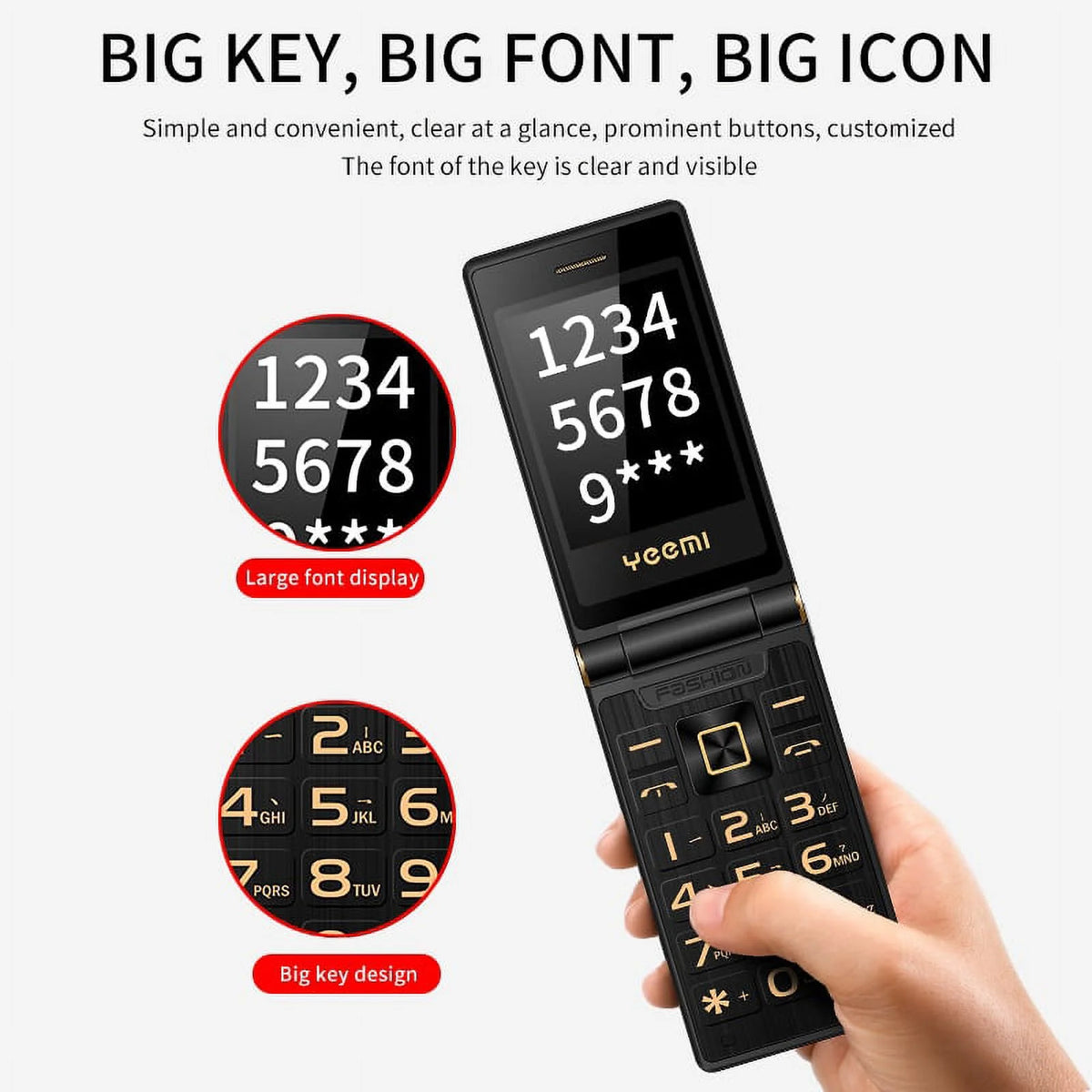 Black GSM Flip Cellphone with SOS Call, Speed Dial, Flashlight, Large Key V38286