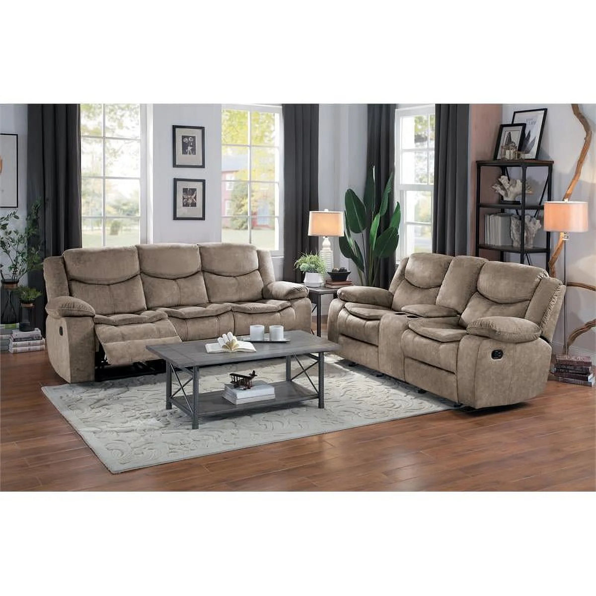 Brown Microfiber Double Reclining Sofa L39172
