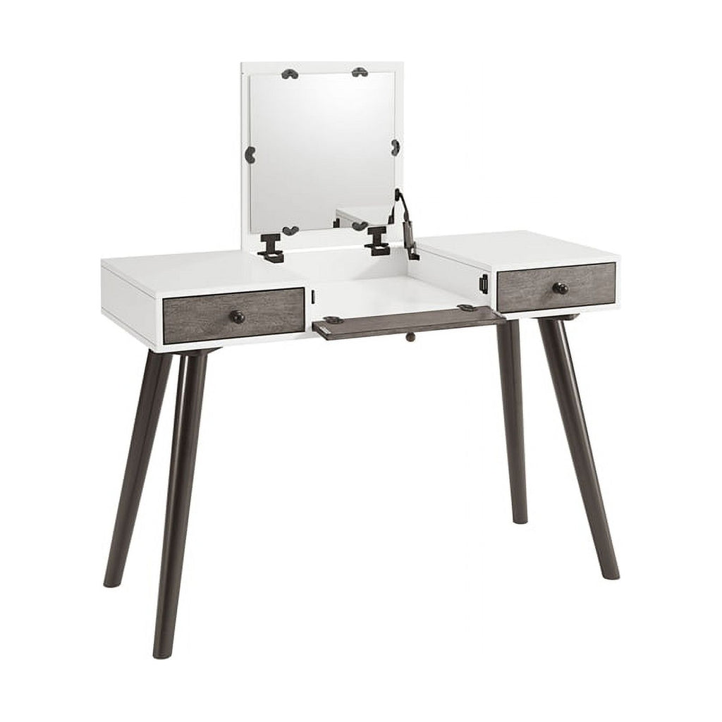 White/Gray/Black Vanity Desk with Mirror F11554