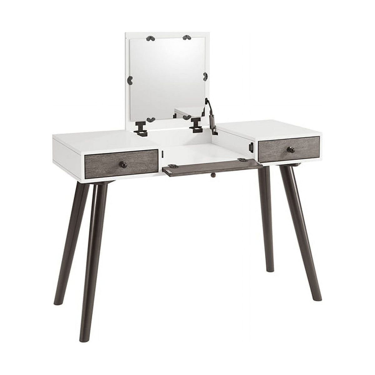 White/Gray/Black Vanity Desk with Mirror F11554