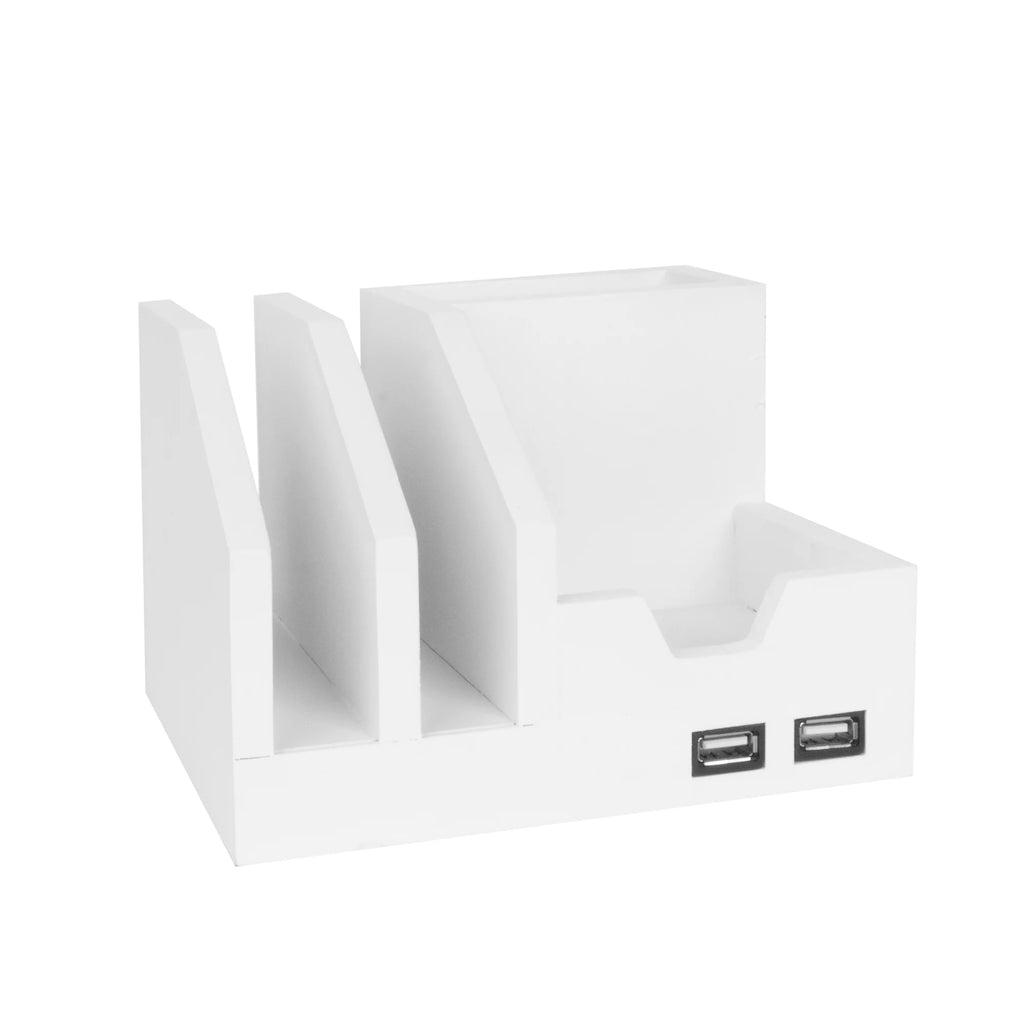White USB Desk Organizer Storage Rack V488