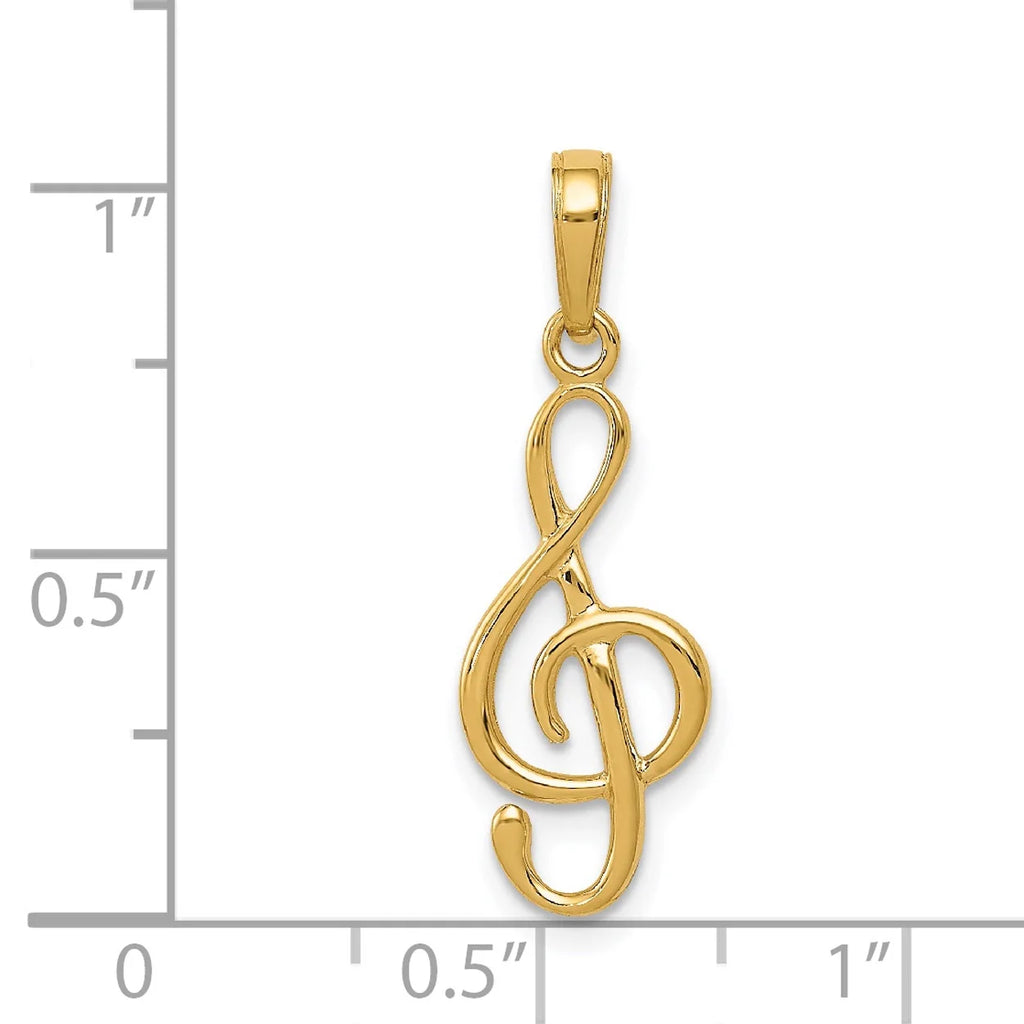 14K Yellow Gold Treble Clef Pendant Charm with Rope Chain Necklace 16'' I18665