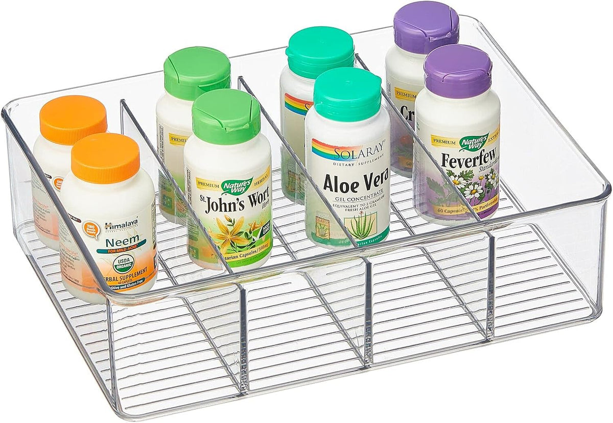Clear Plastic 4 Divided Sections Storage Bin Box 2 Pack L440261
