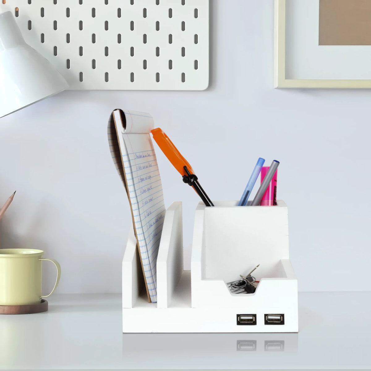 White USB Desk Organizer Storage Rack V488