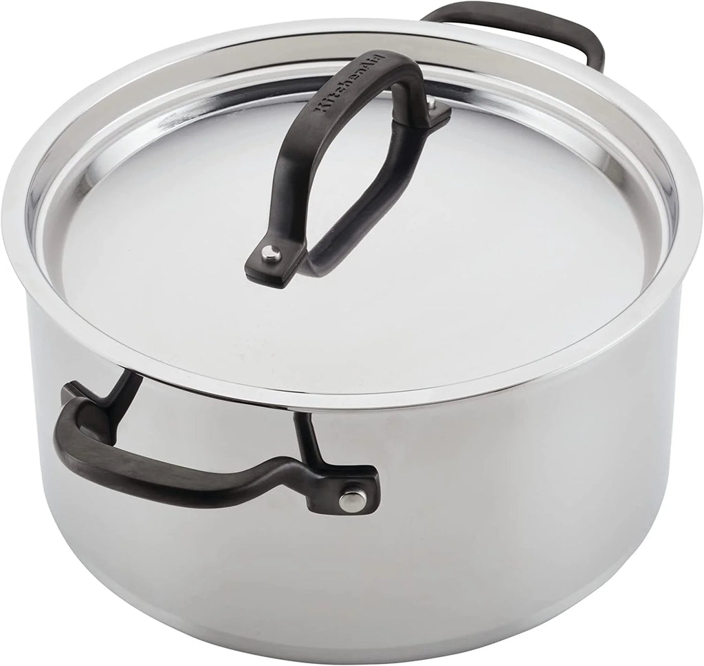 5-Ply Clad Polished Stainless Steel Stock Pot with Lid, 6 Quart E395359
