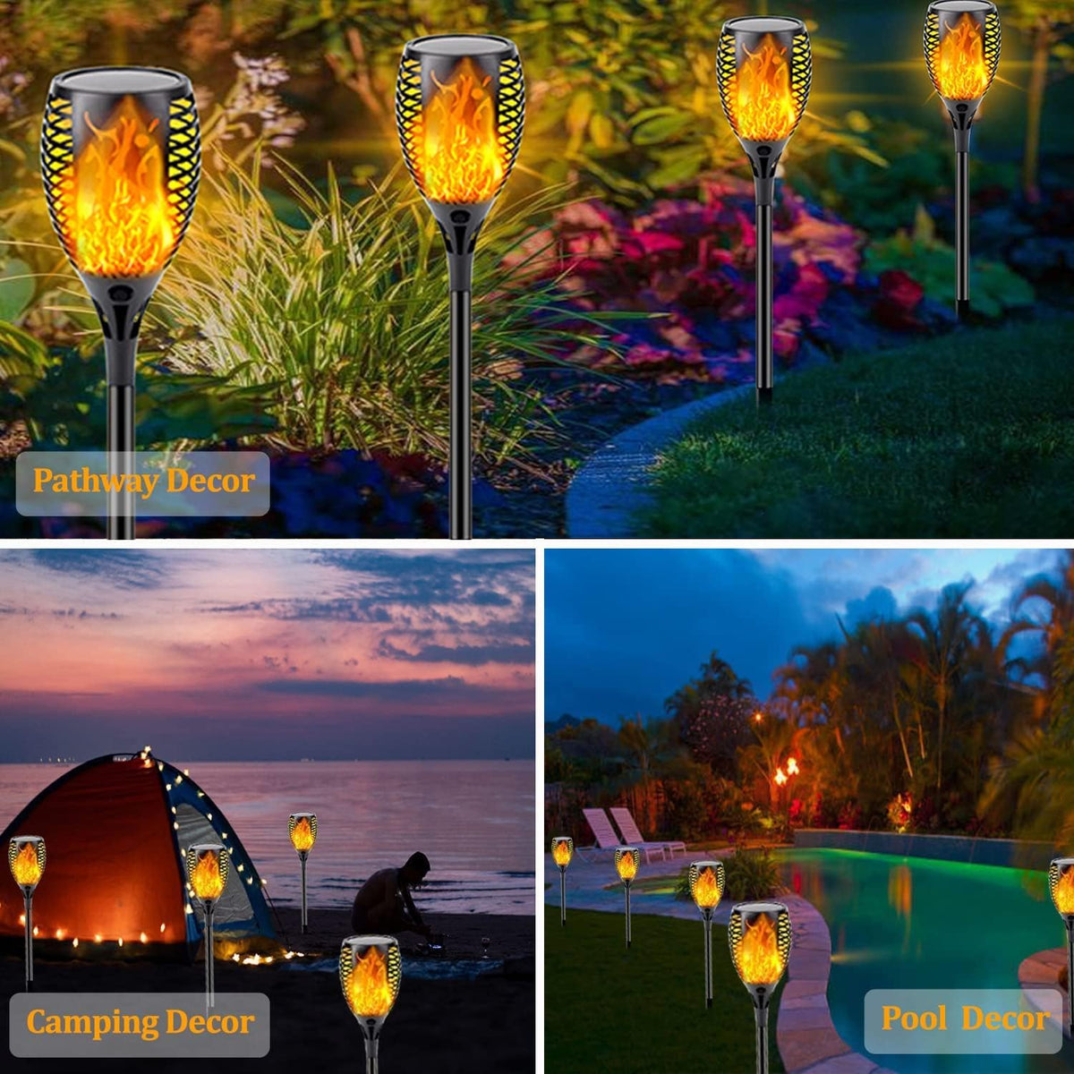 8-Pack Solar Flame Torch Waterproof Outdoor Lights O38485
