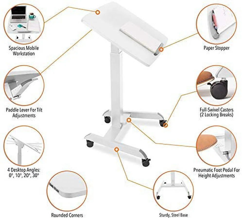 White Multifunctional Mobile Podium with Pneumatic Height Adjustments P369742