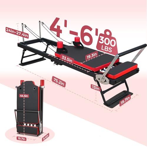 Foldable Pilates Reformer with Resistance Springs and Cords S675394