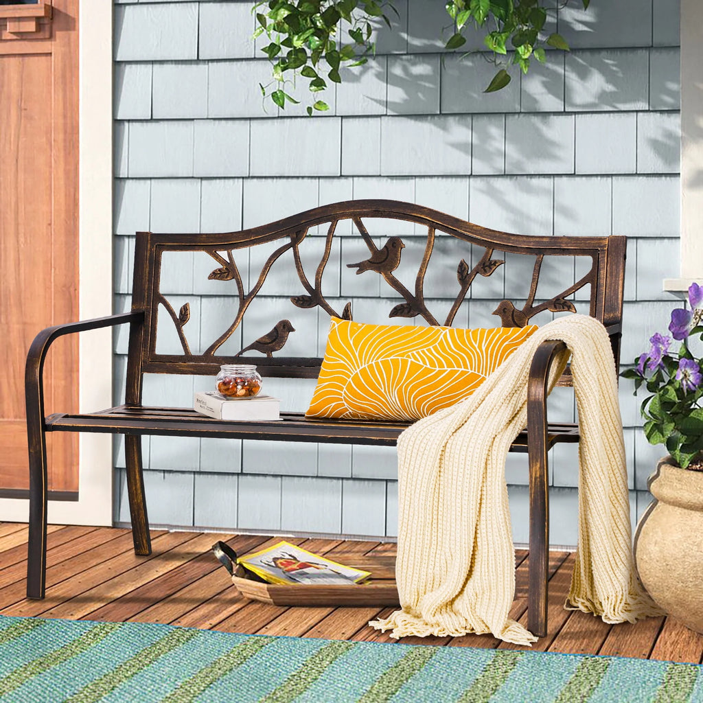 Red Metal Patio Garden Bench O2920