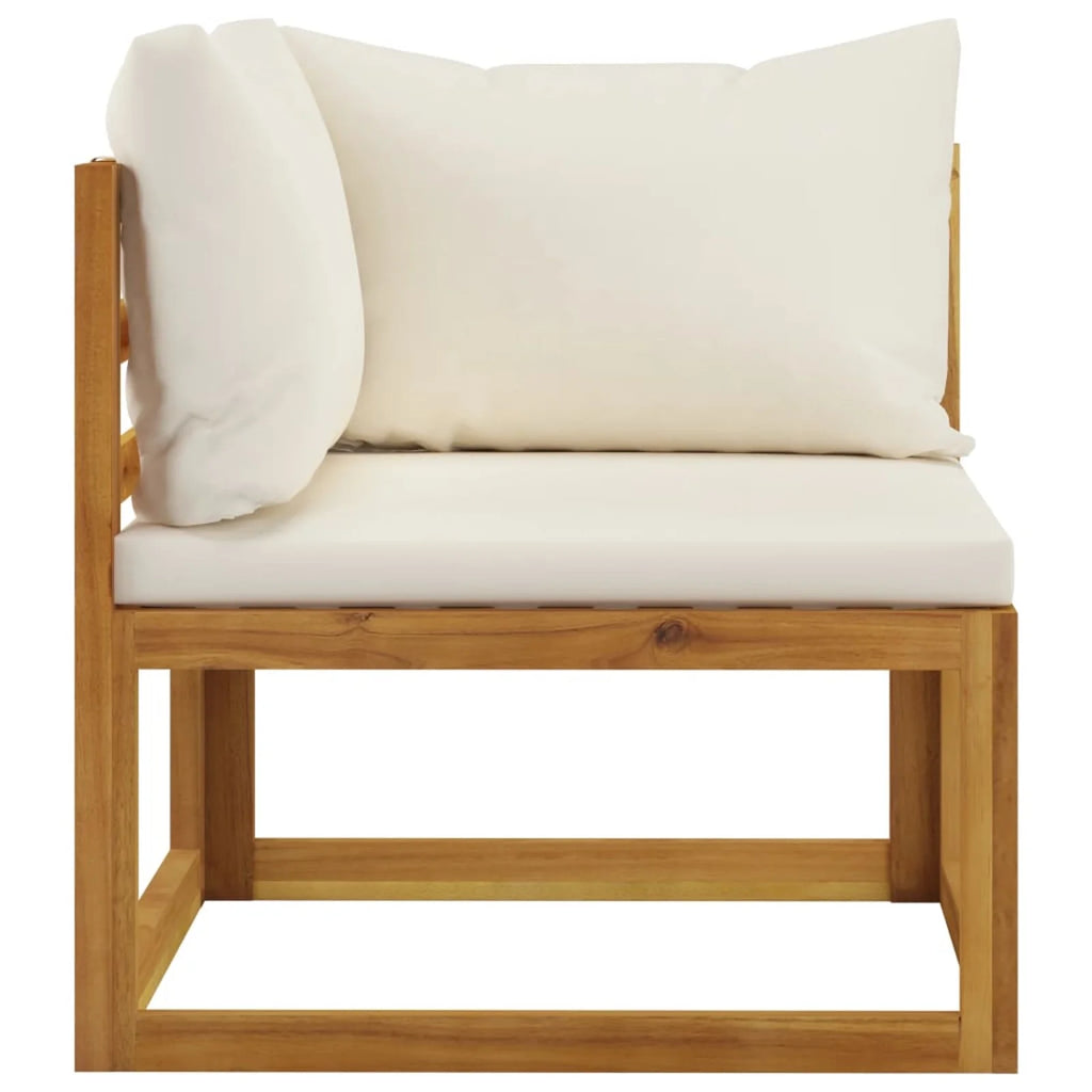 Sectional Corner Sofa with White Cushion Acacia Wood E6207