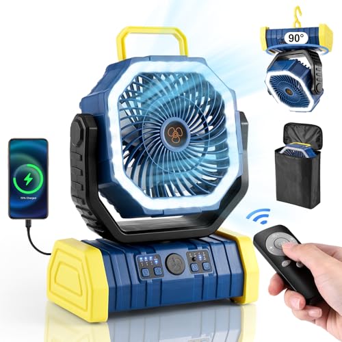 30000mAh Rechargeable Oscillating Camping Fan with LED Lantern H30170