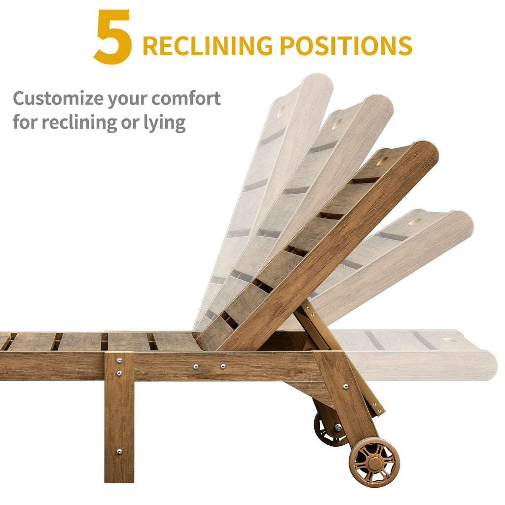 Brown Weather Resistant Poly Resin Chaise Lounge Chair with Wheel U773