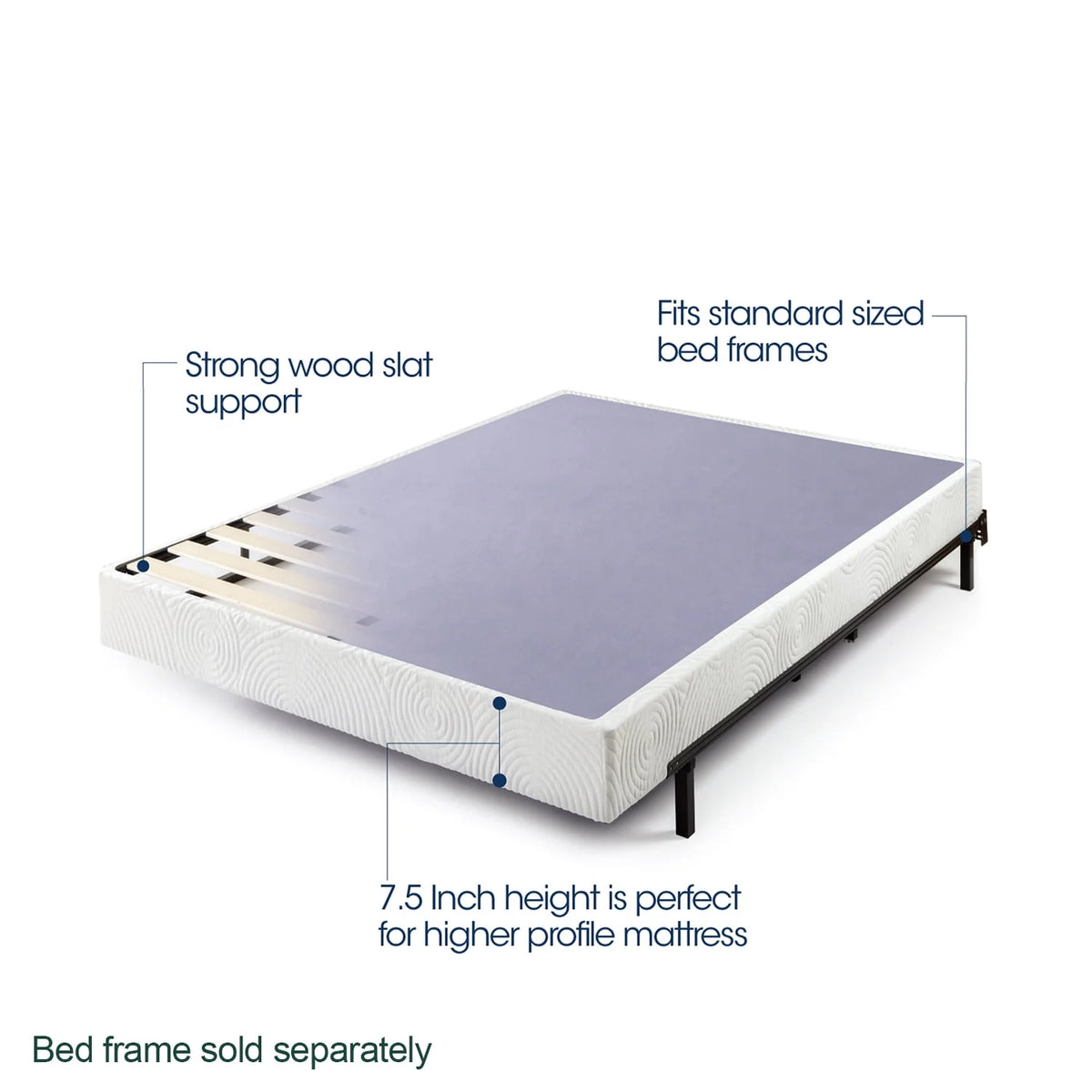 7.5 Metal Box Spring with Wood Slats, Twin M854