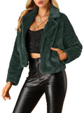 Loose Faux Fur Cropped Jacket Coat Dark Green X770225