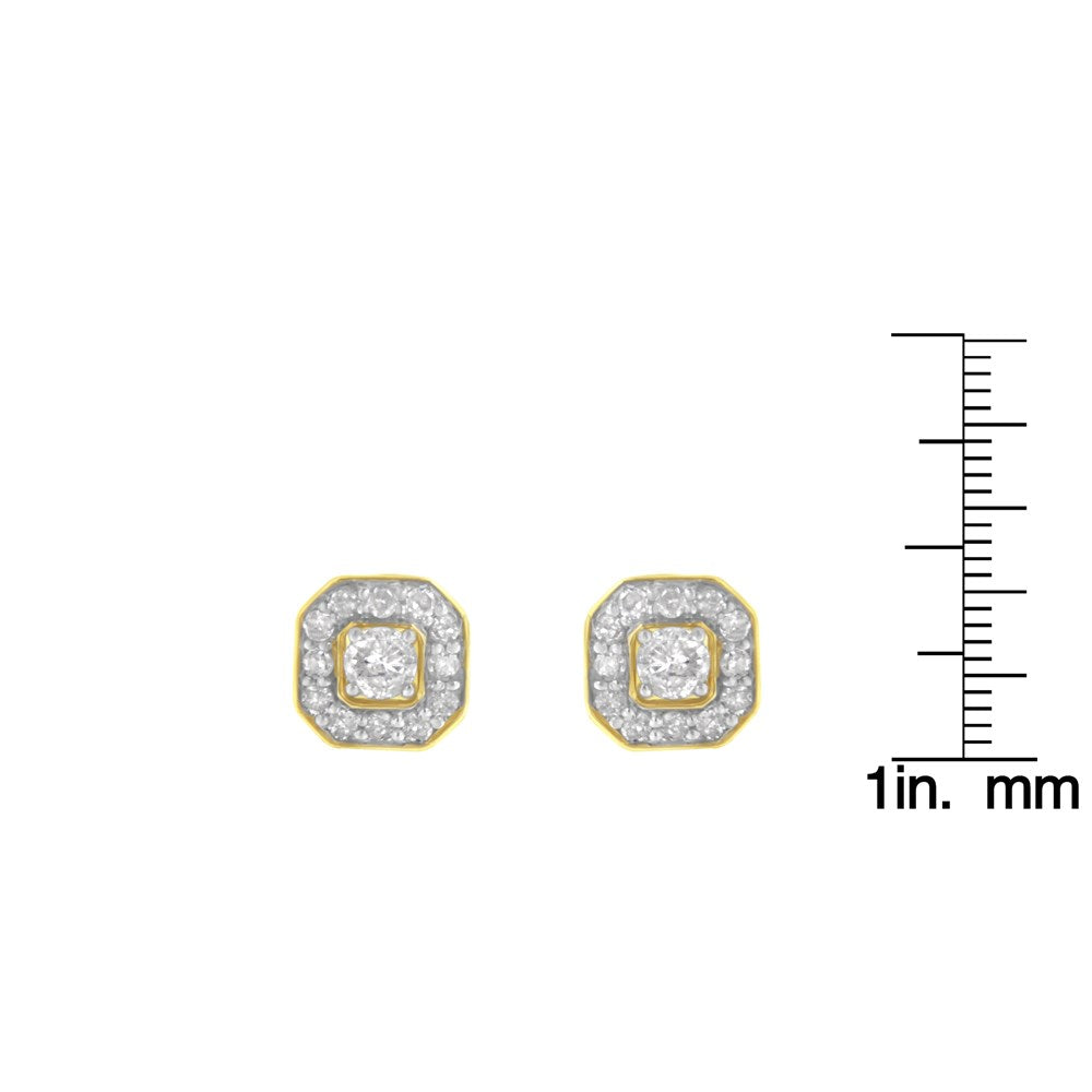 10K Yellow Gold Plated Sterling Silver 1/2ct TDW Diamond Square Stud Earrings R78348