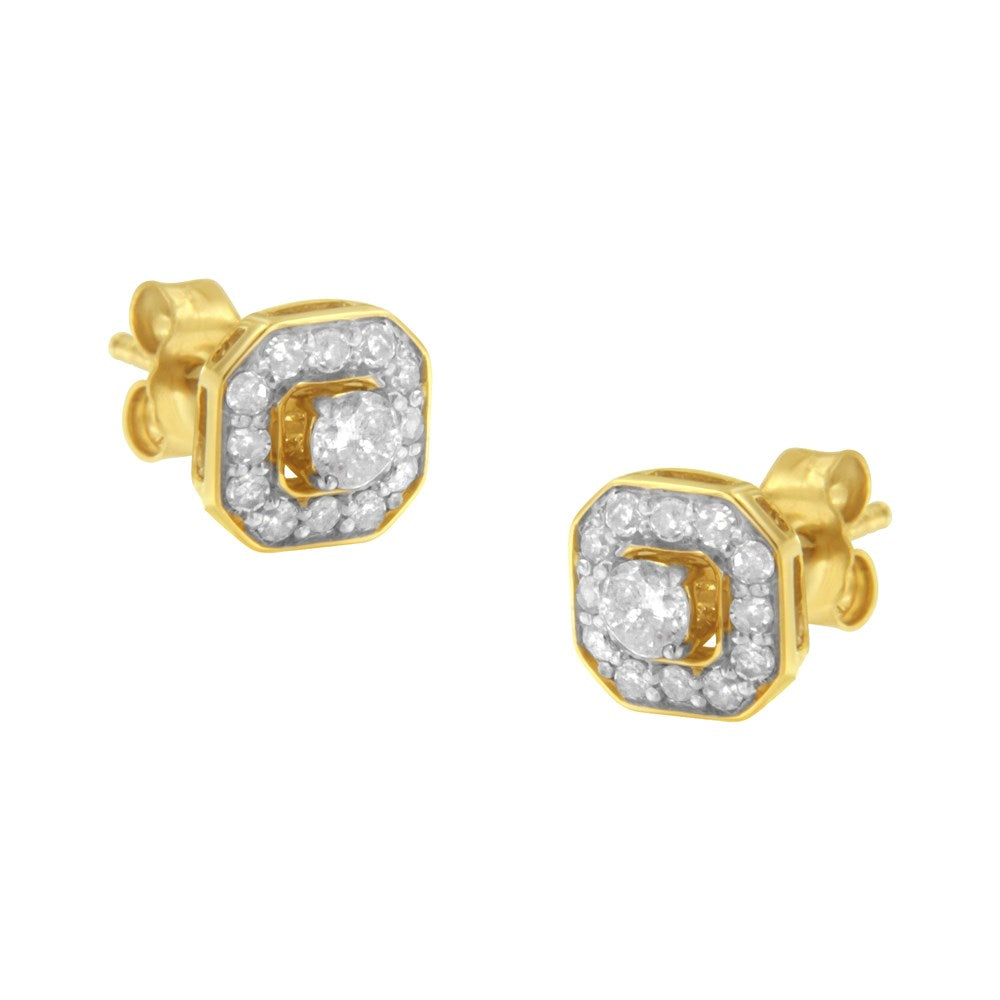 10K Yellow Gold Plated Sterling Silver 1/2ct TDW Diamond Square Stud Earrings R78348
