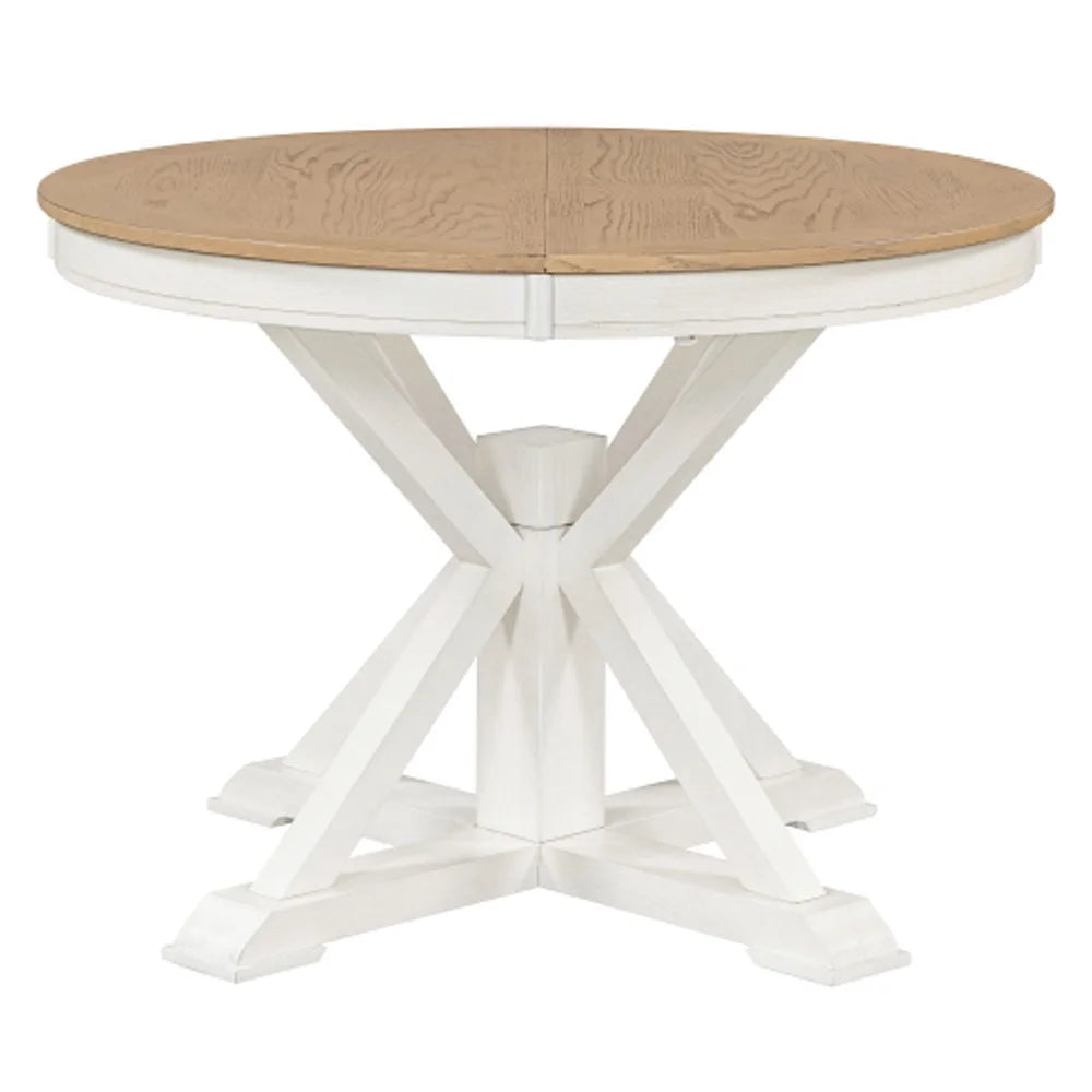 Extendable Dining Table with 12" Leaf Oak Natural Wood Off White B8141
